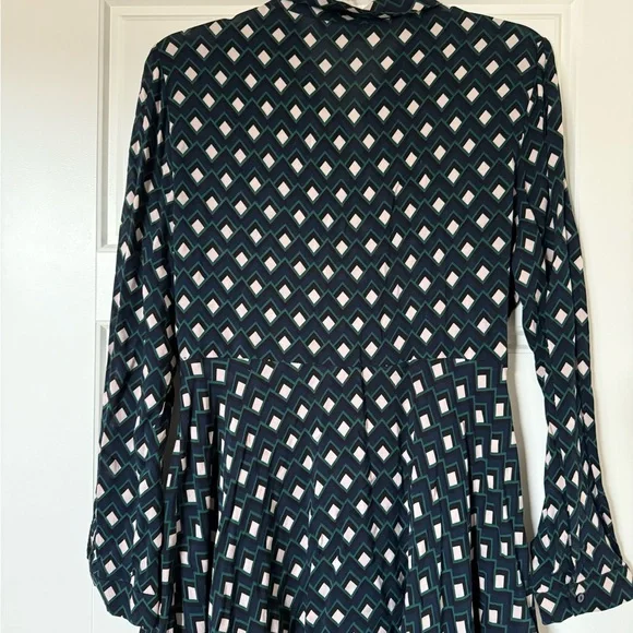 Zara Women’s Dark Blue & Green & White Geometric Print Long Sleeve Dress - Picture 10 of 10